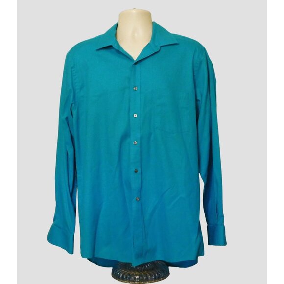 Van Heusen Shirt Mens L16.5 34/35 Turquoise Flex Collar Long Sleeve Wrinkle-Free - Picture 5 of 7